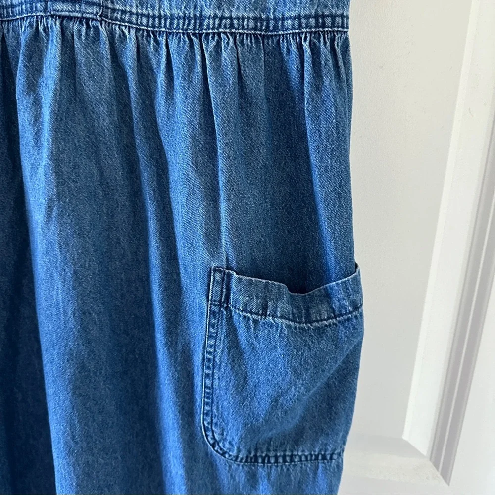 Vintage Bobbie Brooks Blue Denim Floral Embroidered Dress Women’s Size Medium - Picture 8 of 16